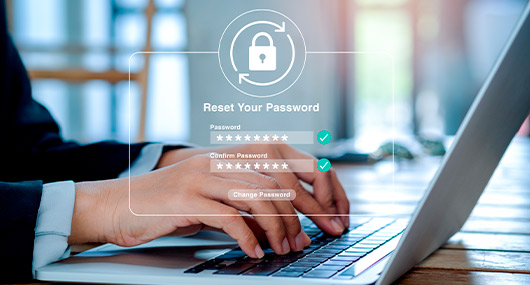 Visual guide on resetting laptop passwords to improve banking security and protect accounts from fraud in Texas.